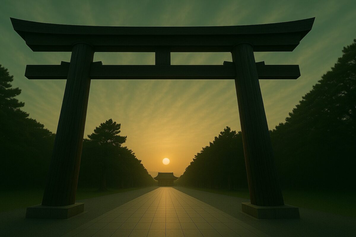 朝日に照らされる鳥居