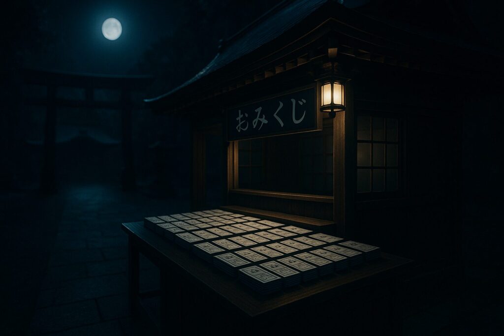 神社のおみくじを販売している様子